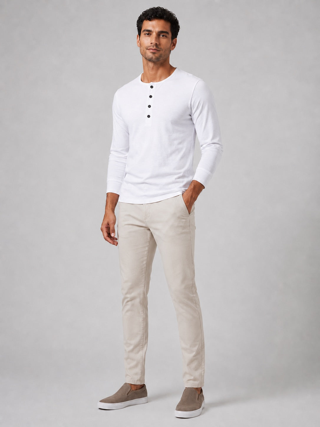 Men’s Fitted Henley Shirt Long Sleeve Solid Colour Spring Casual Basic Top