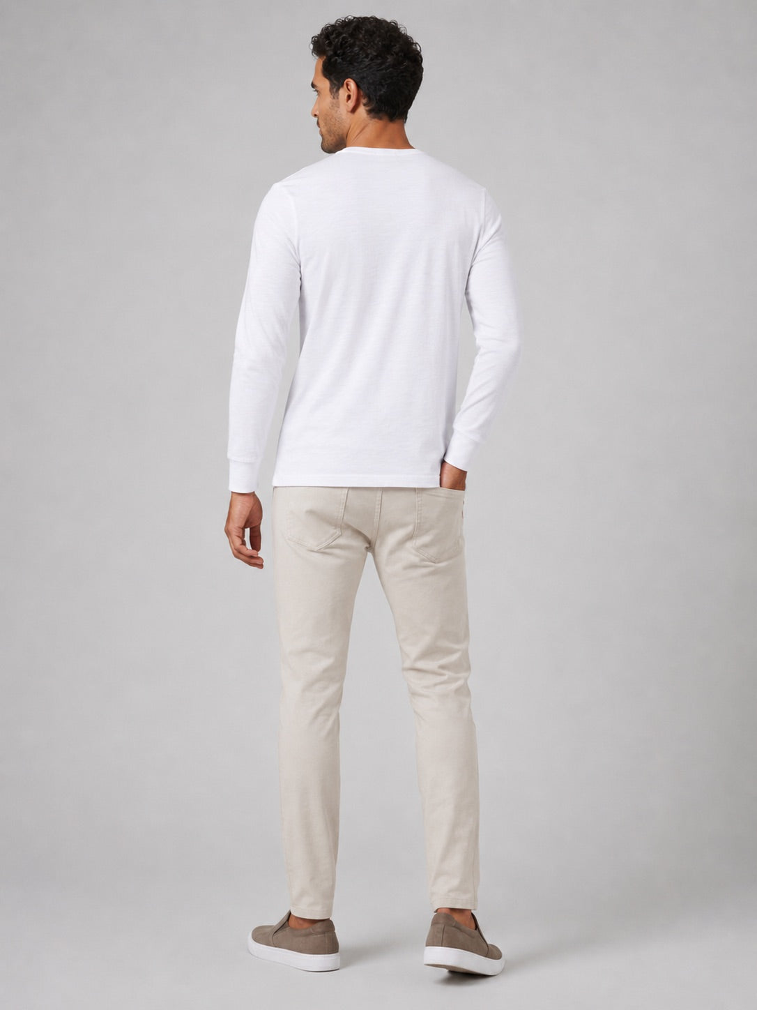 Men’s Fitted Henley Shirt Long Sleeve Solid Colour Spring Casual Basic Top