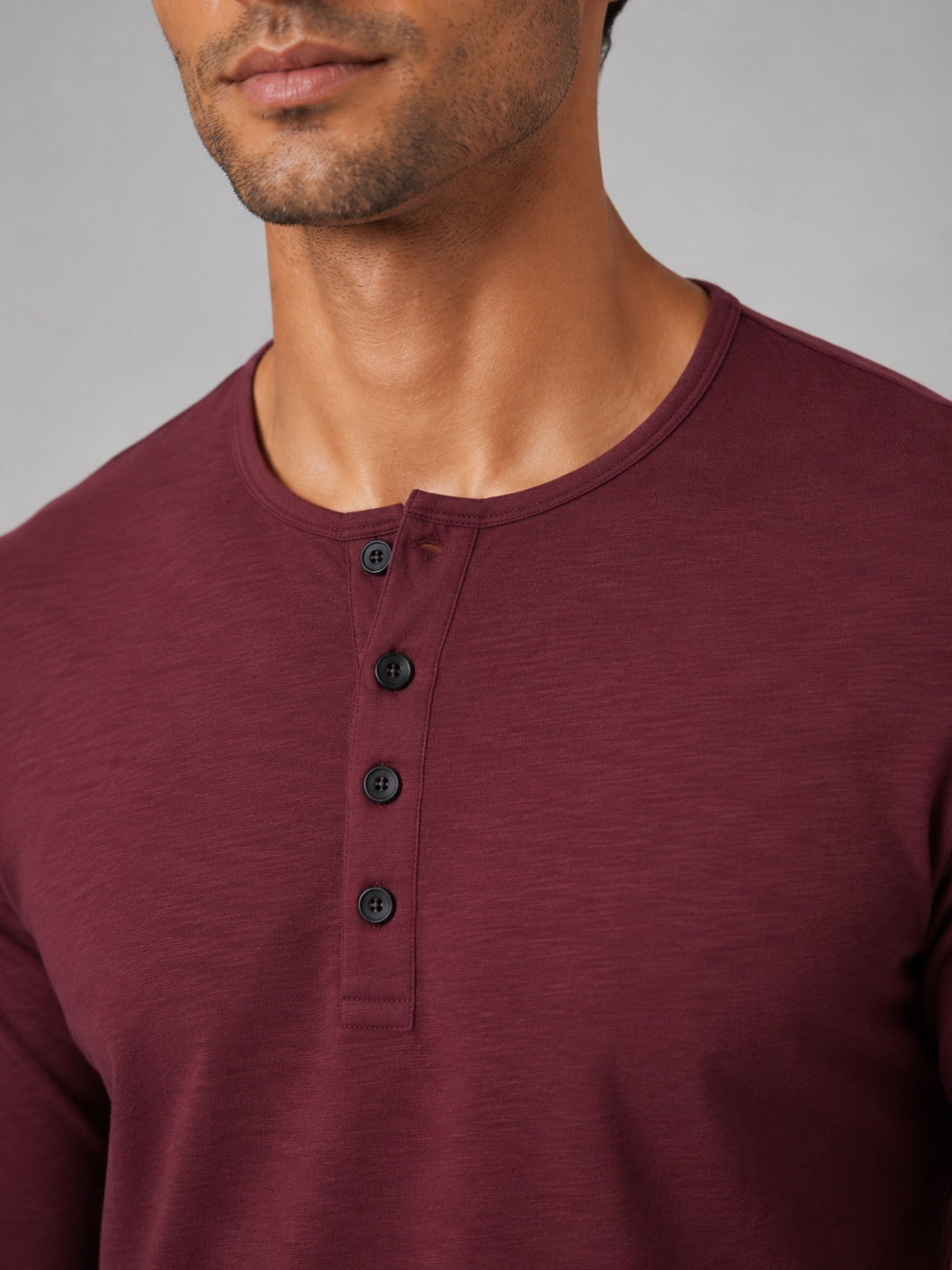 Men’s Fitted Henley Shirt Long Sleeve Solid Colour Spring Casual Basic Top