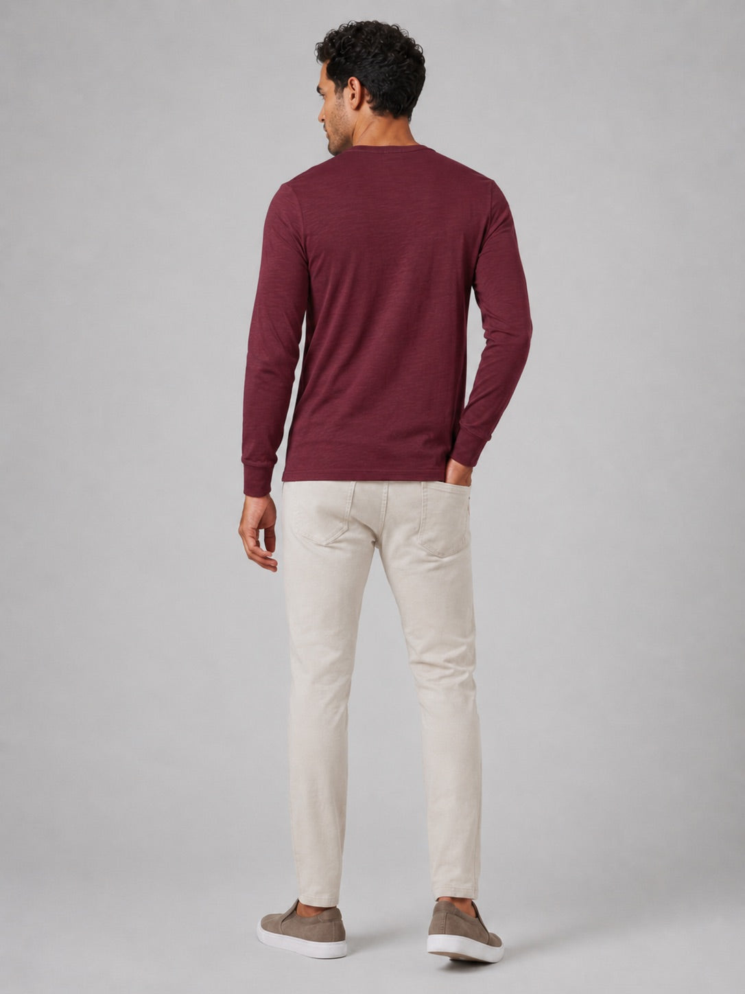 Men’s Fitted Henley Shirt Long Sleeve Solid Colour Spring Casual Basic Top