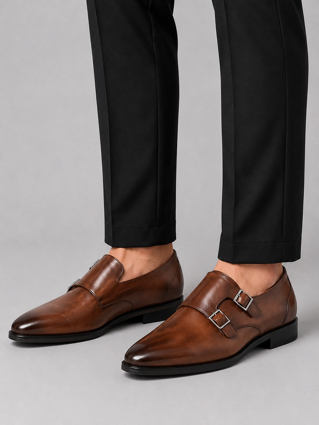 Men’s Monk Strap Dress Shoes Pointed Toe Leather Formal Oxfords for Business Office, Wedding and Party Wear