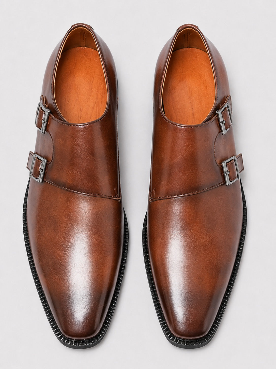 Men’s Monk Strap Dress Shoes Pointed Toe Leather Formal Oxfords for Business Office, Wedding and Party Wear