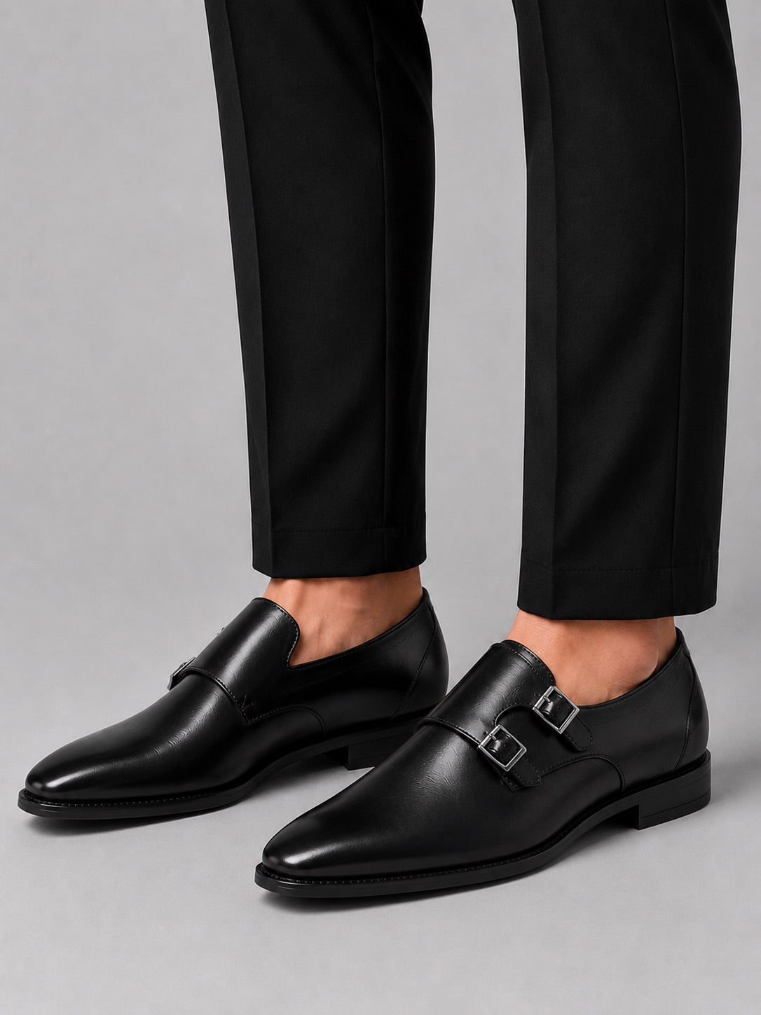 Men’s Monk Strap Dress Shoes Pointed Toe Leather Formal Oxfords for Business Office, Wedding and Party Wear