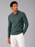 Men’s Ribbed Stripe Long Sleeve Henley Polo Shirt Slim Fit Autumn Winter Business Casual Top