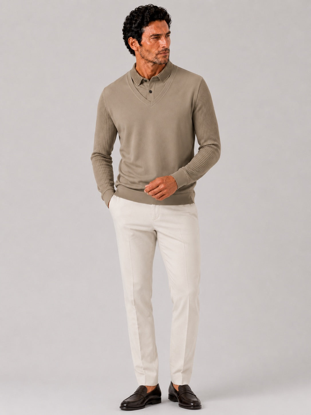Men’s Long Sleeve Polo Shirt Solid Colour Lightweight All-Season Business Casual Top for Office and Vacation Wear