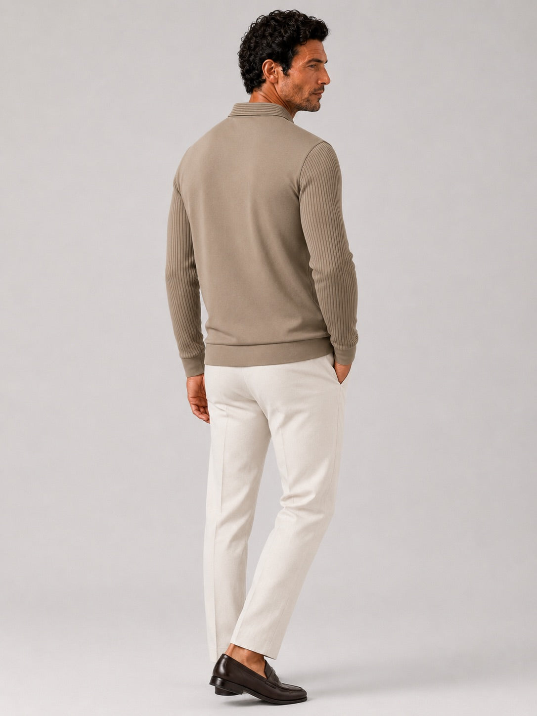 Men’s Long Sleeve Polo Shirt Solid Colour Lightweight All-Season Business Casual Top for Office and Vacation Wear