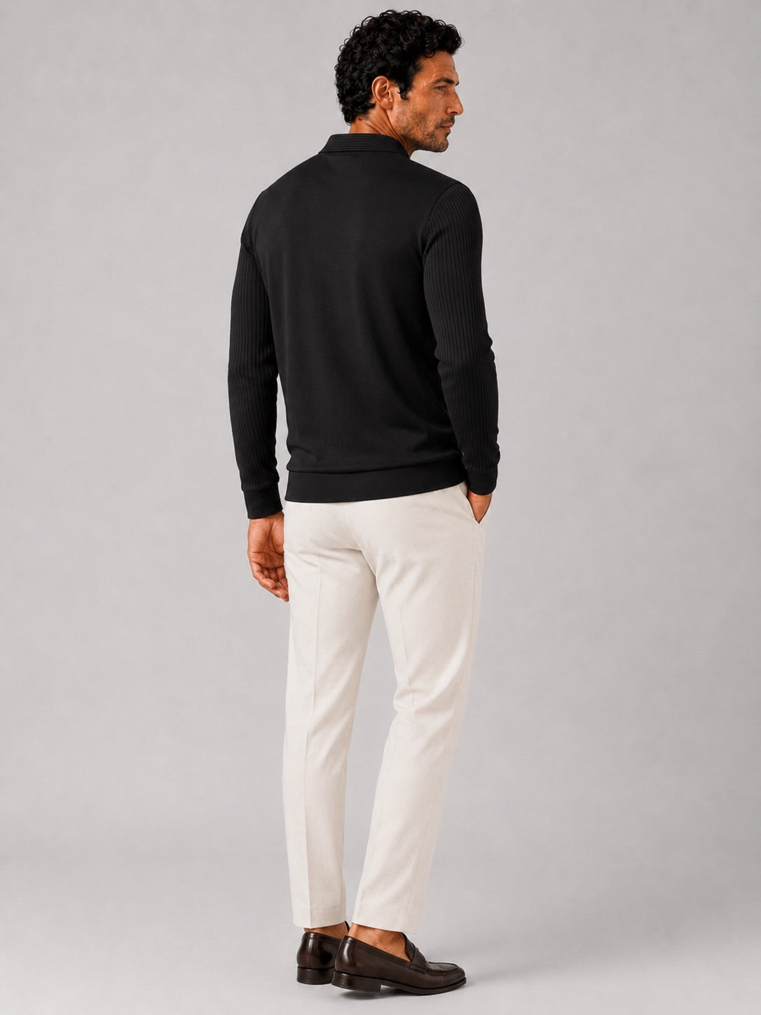 Men’s Long Sleeve Polo Shirt Solid Colour Lightweight All-Season Business Casual Top for Office and Vacation Wear