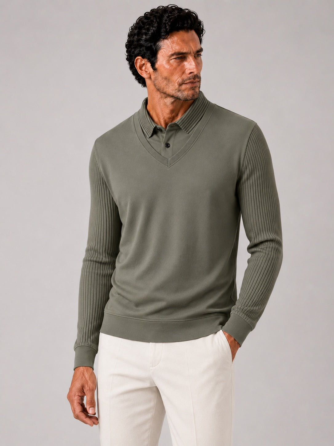 Men’s Long Sleeve Polo Shirt Solid Colour Lightweight All-Season Business Casual Top for Office and Vacation Wear