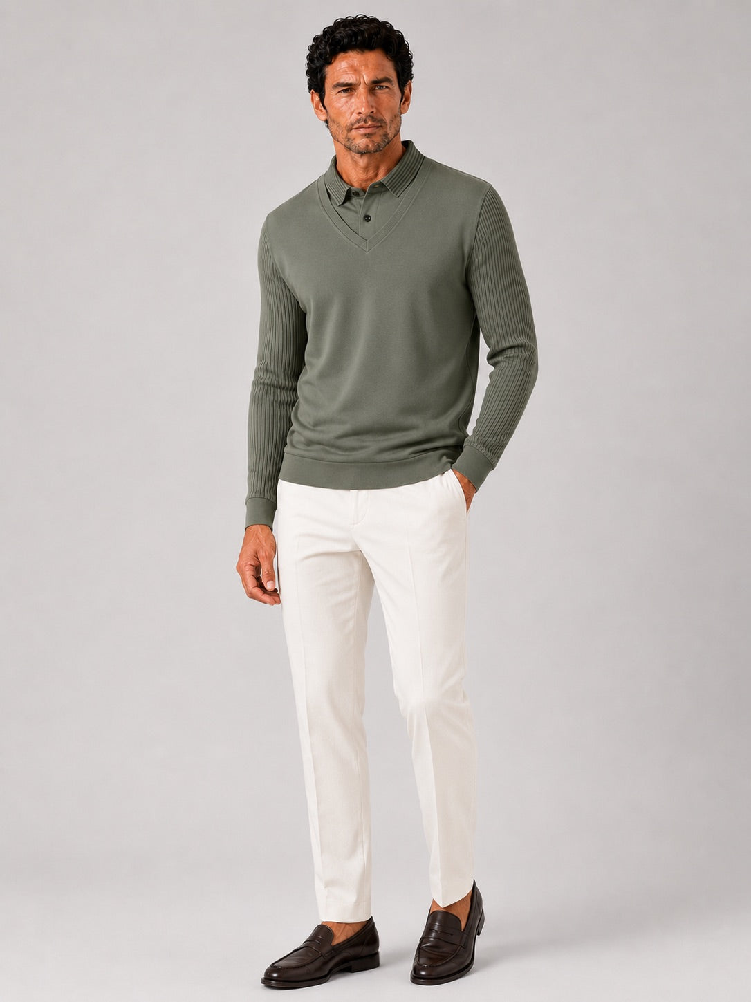 Men’s Long Sleeve Polo Shirt Solid Colour Lightweight All-Season Business Casual Top for Office and Vacation Wear