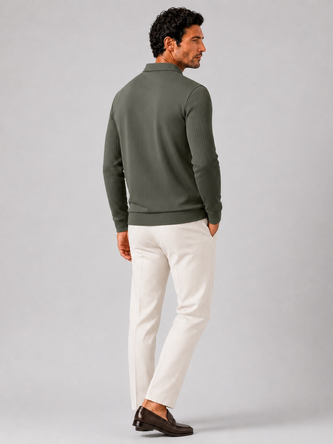 Men’s Long Sleeve Polo Shirt Solid Colour Lightweight All-Season Business Casual Top for Office and Vacation Wear