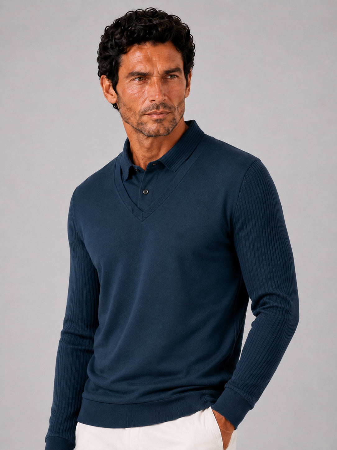 Men’s Long Sleeve Polo Shirt Solid Colour Lightweight All-Season Business Casual Top for Office and Vacation Wear