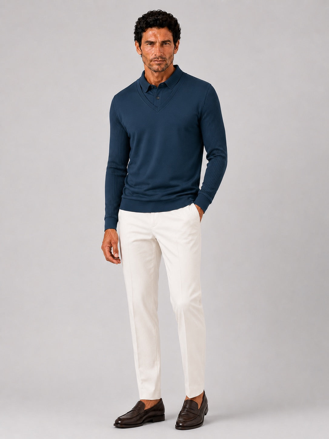 Men’s Long Sleeve Polo Shirt Solid Colour Lightweight All-Season Business Casual Top for Office and Vacation Wear