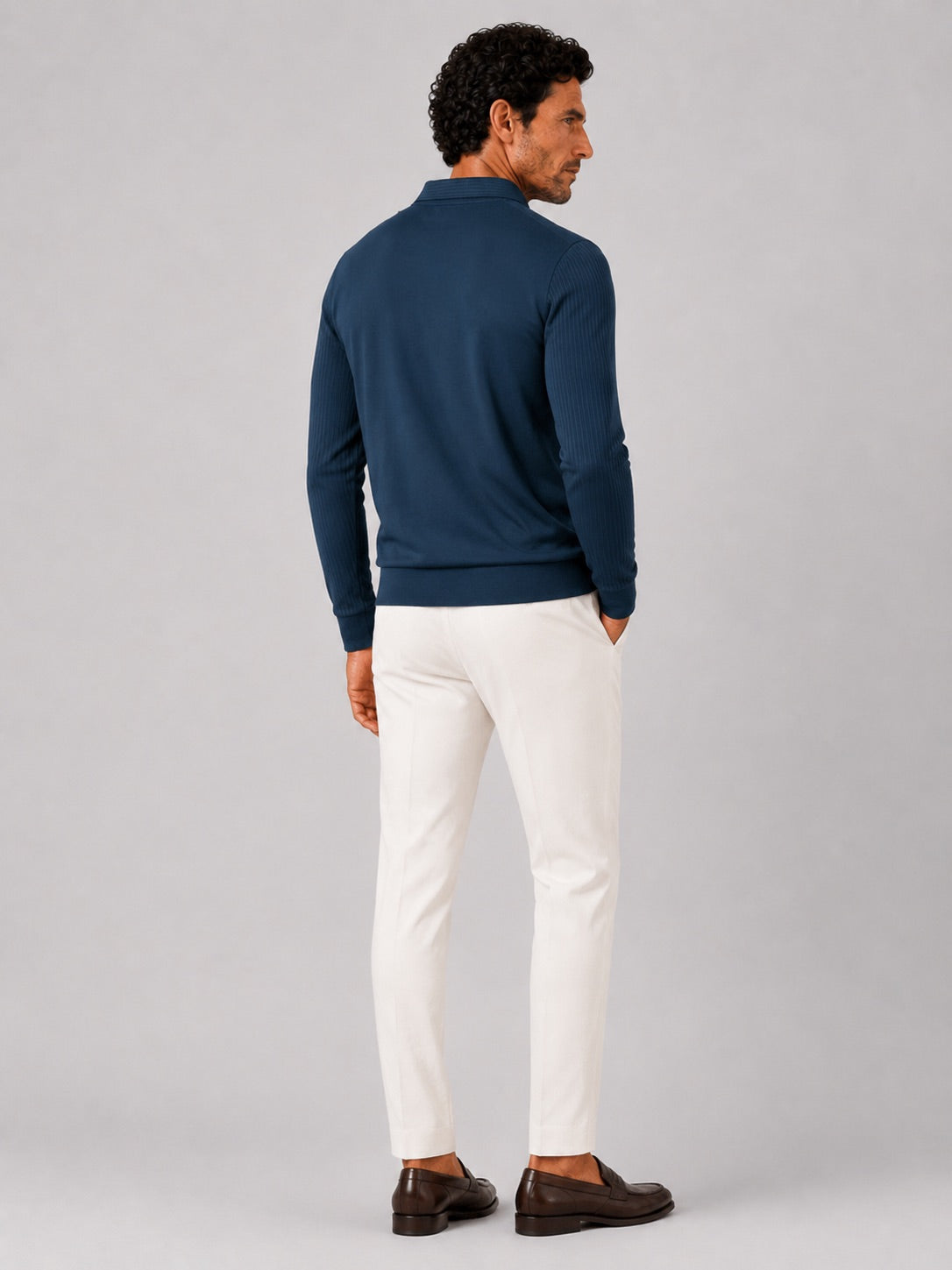 Men’s Long Sleeve Polo Shirt Solid Colour Lightweight All-Season Business Casual Top for Office and Vacation Wear