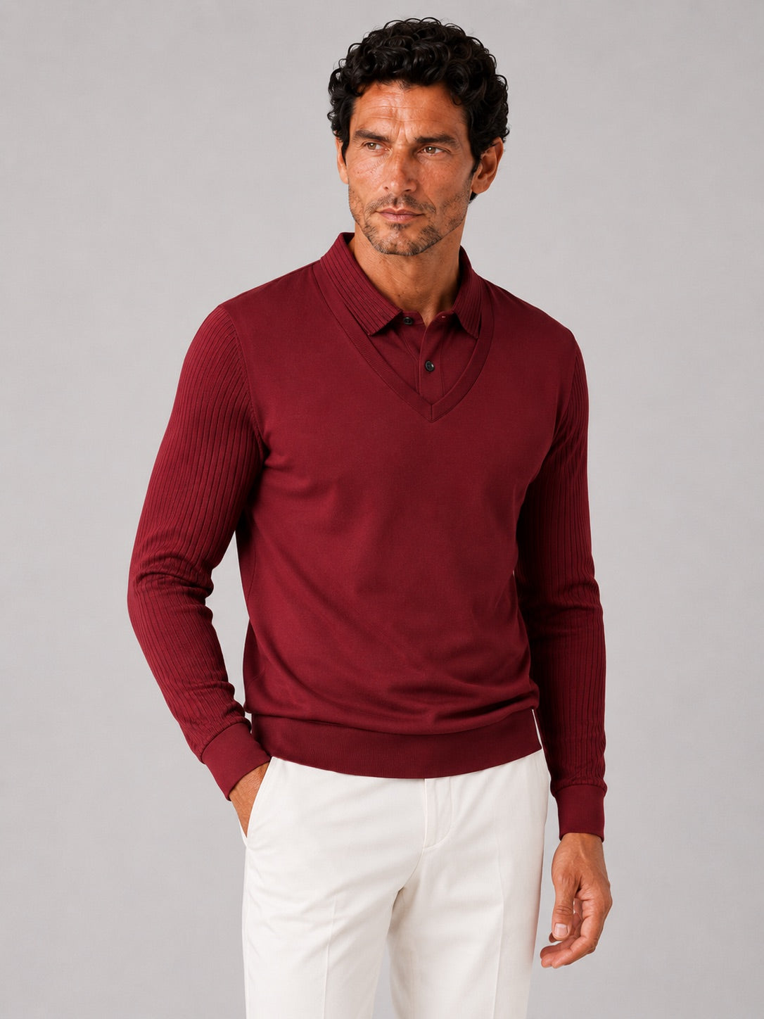 Men’s Long Sleeve Polo Shirt Solid Colour Lightweight All-Season Business Casual Top for Office and Vacation Wear