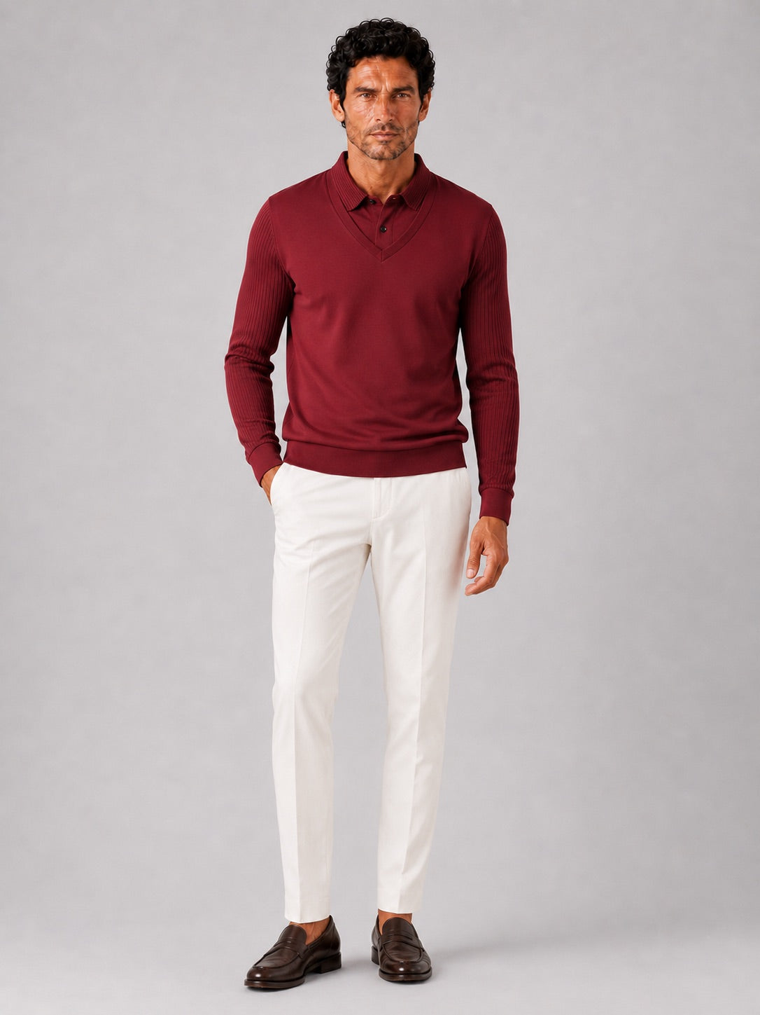 Men’s Long Sleeve Polo Shirt Solid Colour Lightweight All-Season Business Casual Top for Office and Vacation Wear