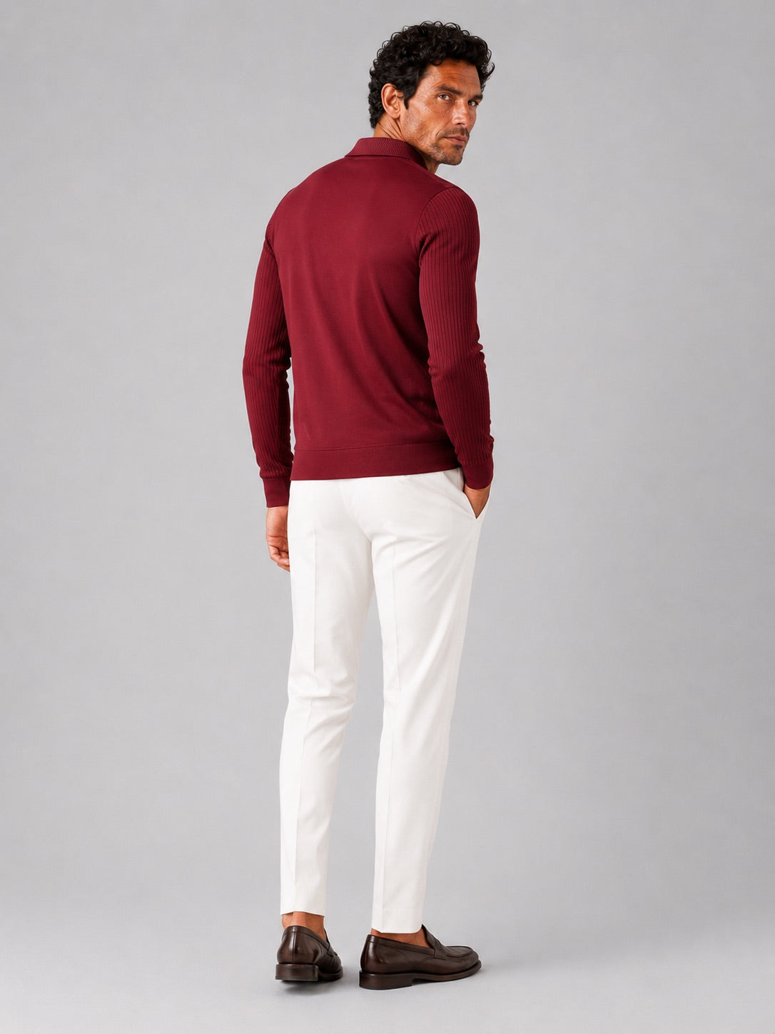 Men’s Long Sleeve Polo Shirt Solid Colour Lightweight All-Season Business Casual Top for Office and Vacation Wear