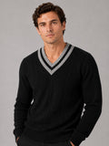 Men’s V-Neck Knit Jumper Breathable Warm Long Sleeve Autumn Winter Pullover for Outdoor Casual and Everyday Wear