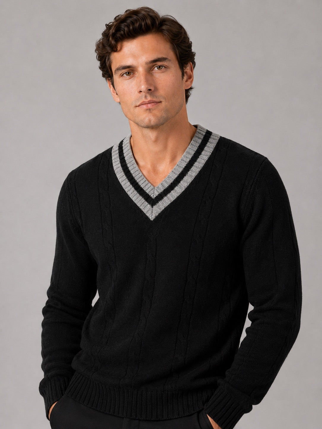 Men’s V-Neck Knit Jumper Breathable Warm Long Sleeve Autumn Winter Pullover for Outdoor Casual and Everyday Wear