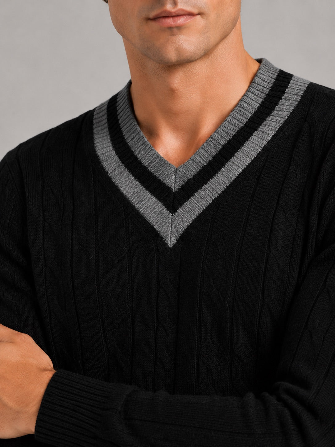 Men’s V-Neck Knit Jumper Breathable Warm Long Sleeve Autumn Winter Pullover for Outdoor Casual and Everyday Wear