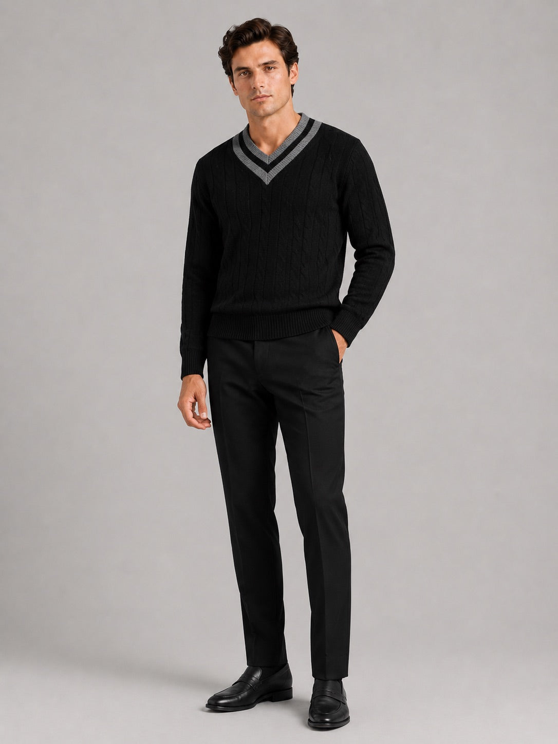 Men’s V-Neck Knit Jumper Breathable Warm Long Sleeve Autumn Winter Pullover for Outdoor Casual and Everyday Wear