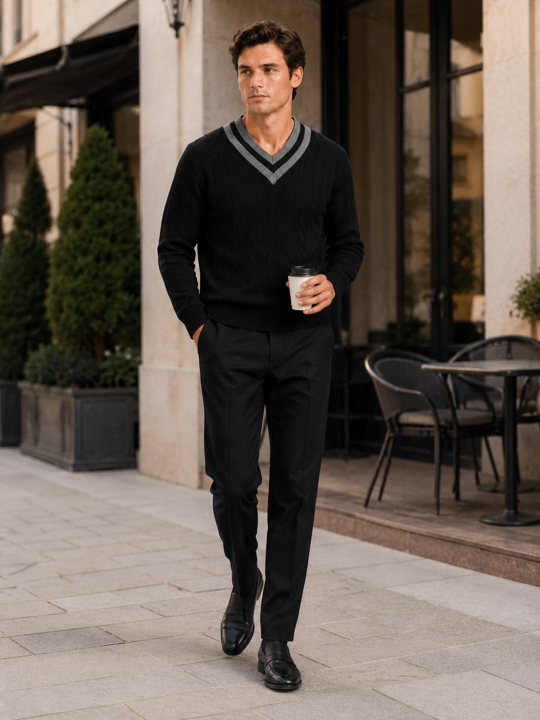 Men’s V-Neck Knit Jumper Breathable Warm Long Sleeve Autumn Winter Pullover for Outdoor Casual and Everyday Wear