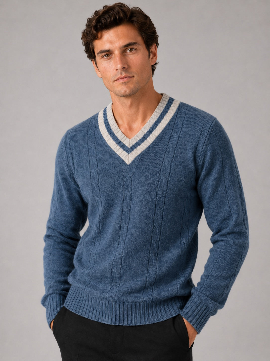 Men’s V-Neck Knit Jumper Breathable Warm Long Sleeve Autumn Winter Pullover for Outdoor Casual and Everyday Wear