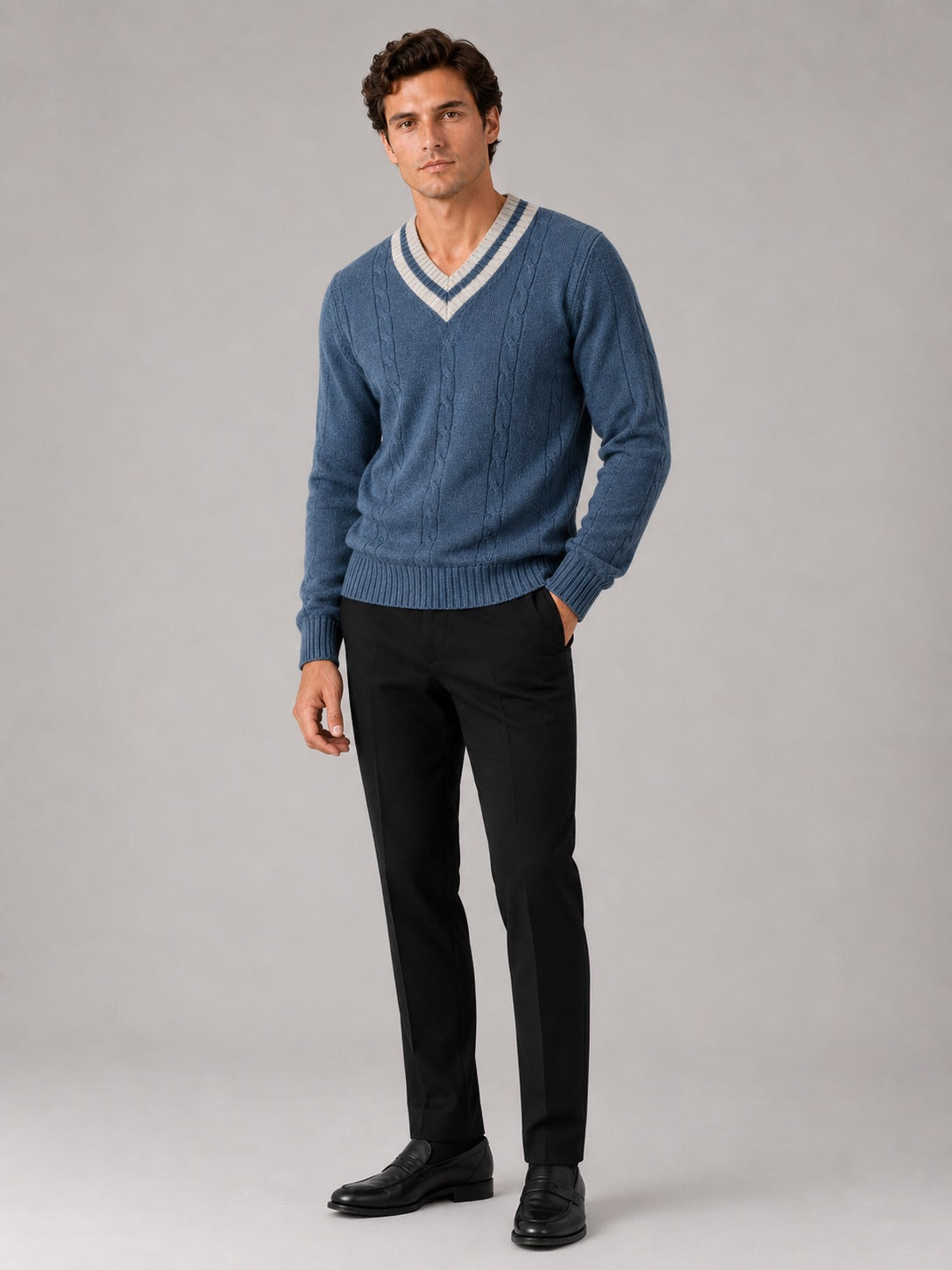Men’s V-Neck Knit Jumper Breathable Warm Long Sleeve Autumn Winter Pullover for Outdoor Casual and Everyday Wear