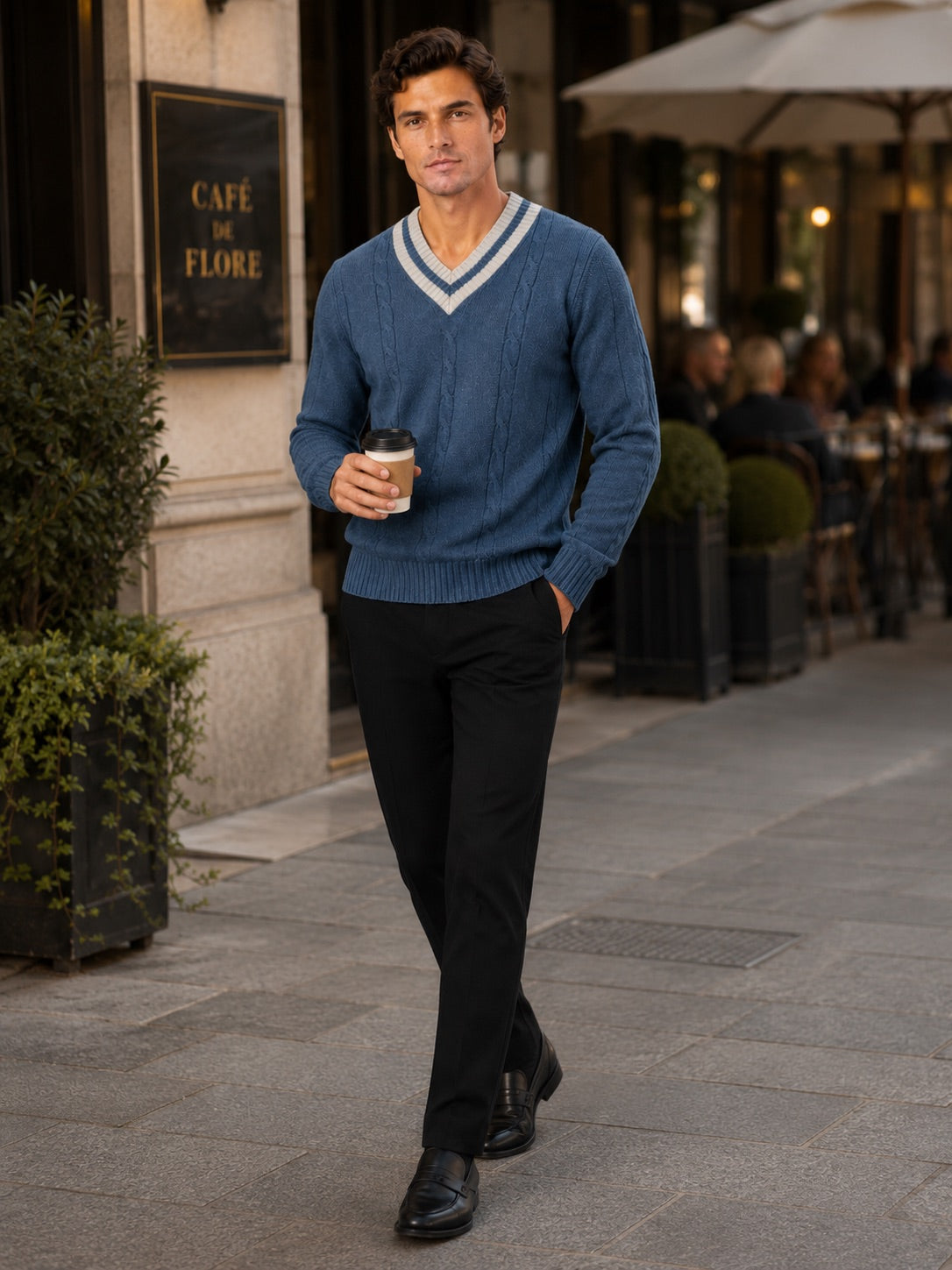 Men’s V-Neck Knit Jumper Breathable Warm Long Sleeve Autumn Winter Pullover for Outdoor Casual and Everyday Wear