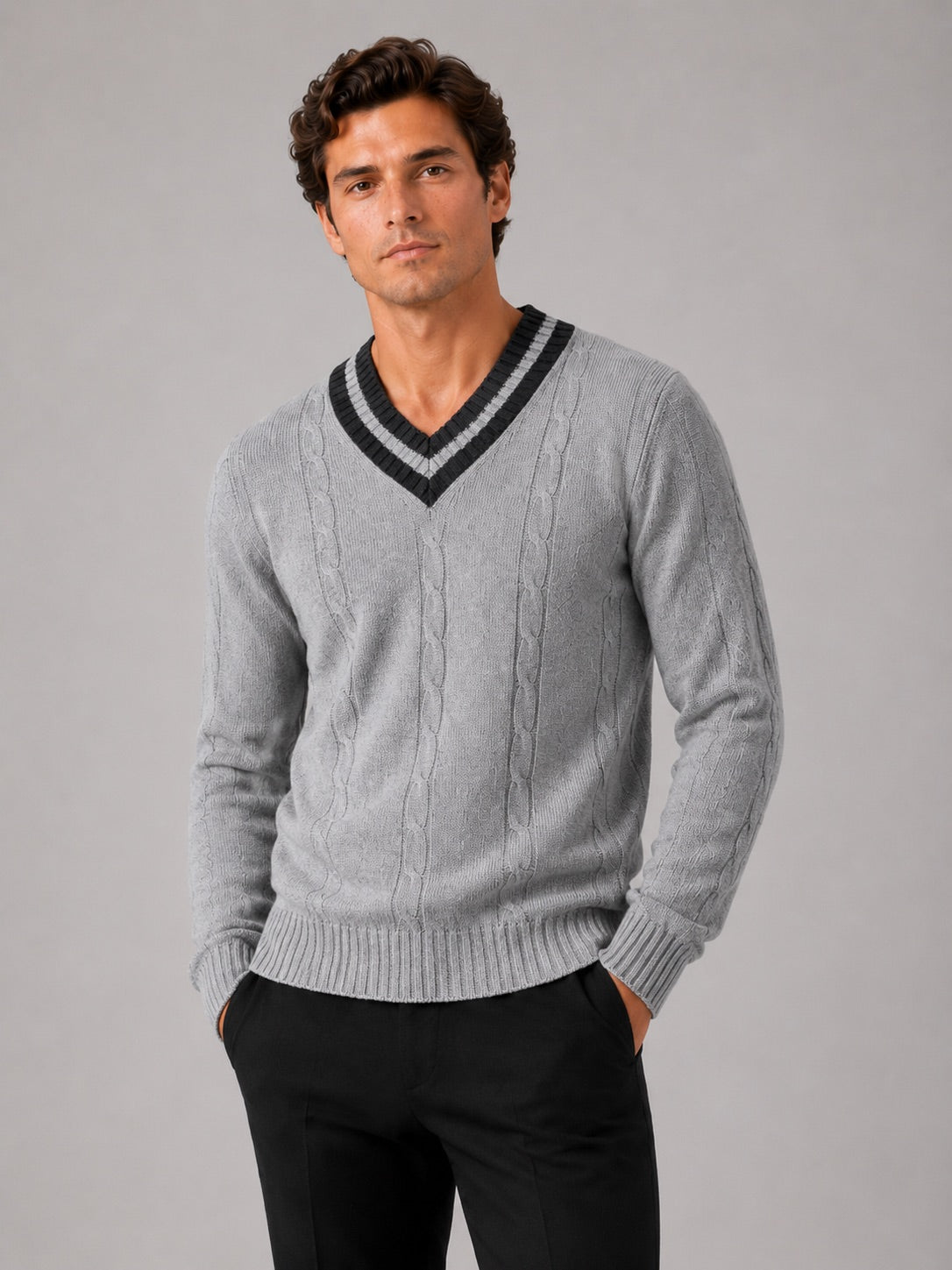 Men’s V-Neck Knit Jumper Breathable Warm Long Sleeve Autumn Winter Pullover for Outdoor Casual and Everyday Wear