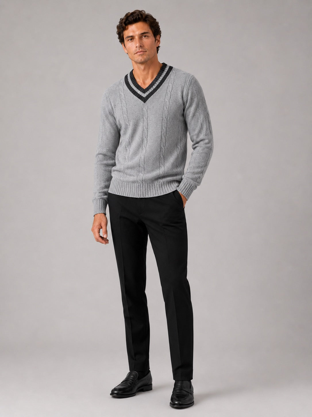 Men’s V-Neck Knit Jumper Breathable Warm Long Sleeve Autumn Winter Pullover for Outdoor Casual and Everyday Wear