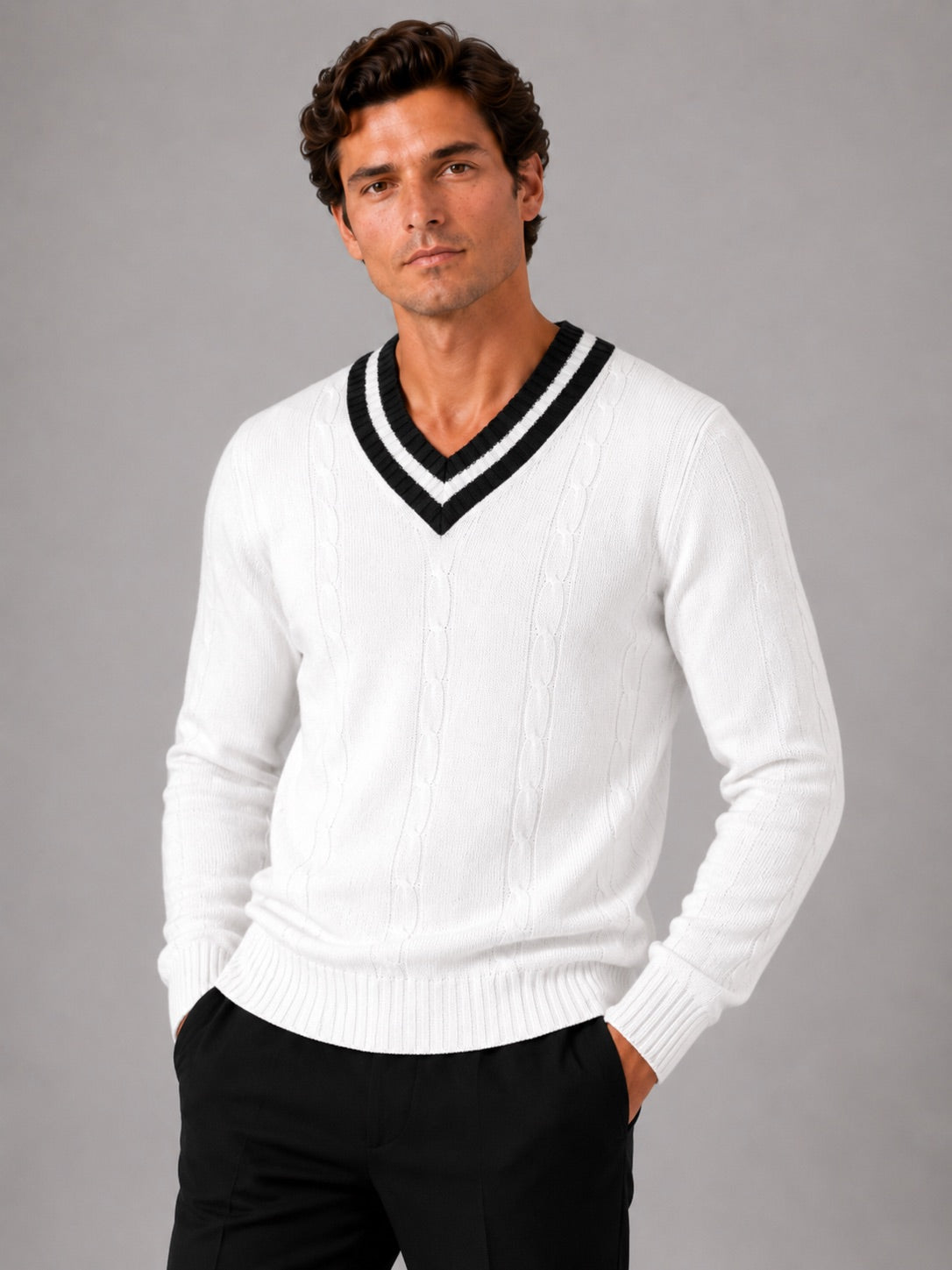 Men’s V-Neck Knit Jumper Breathable Warm Long Sleeve Autumn Winter Pullover for Outdoor Casual and Everyday Wear