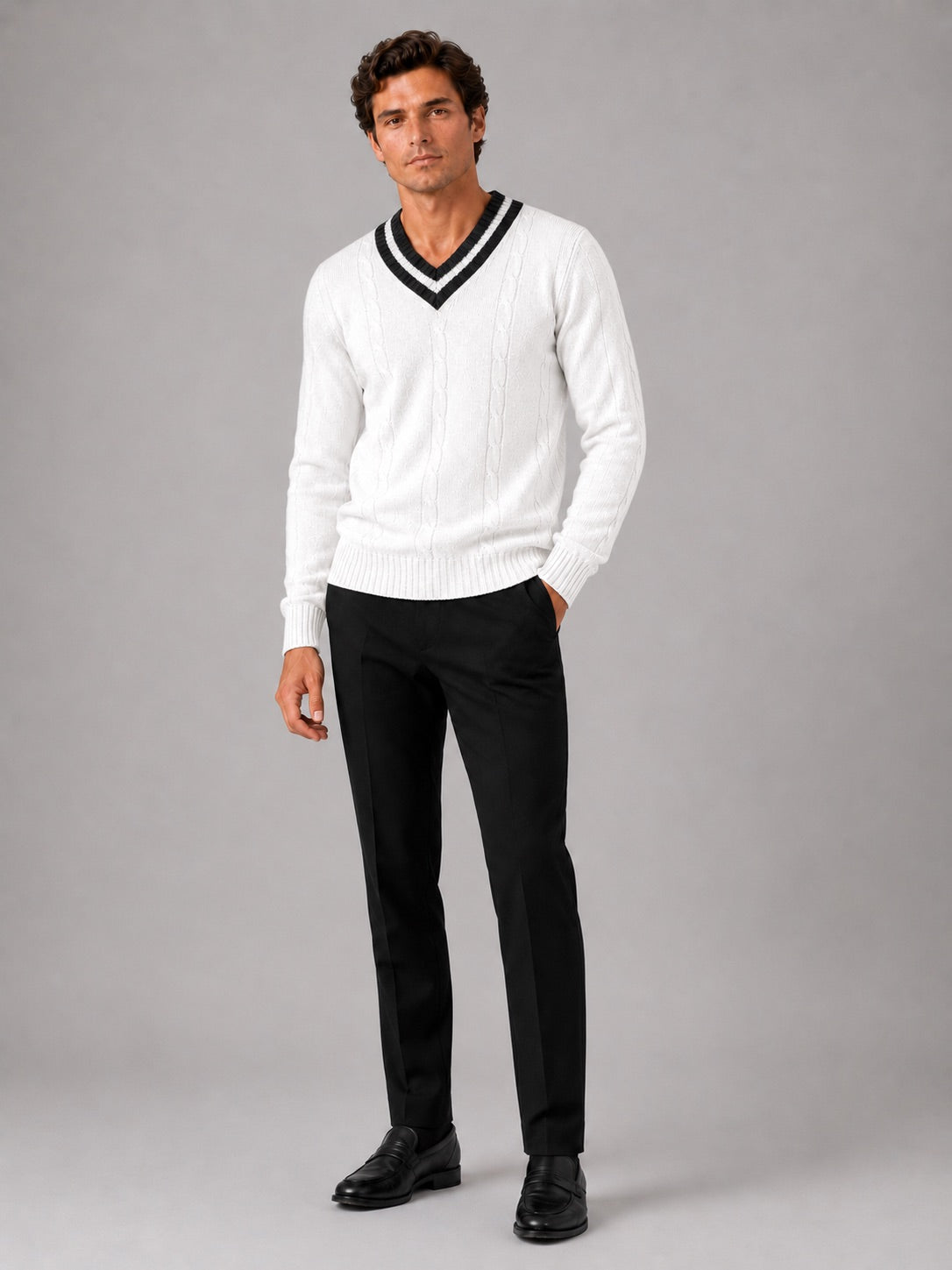 Men’s V-Neck Knit Jumper Breathable Warm Long Sleeve Autumn Winter Pullover for Outdoor Casual and Everyday Wear