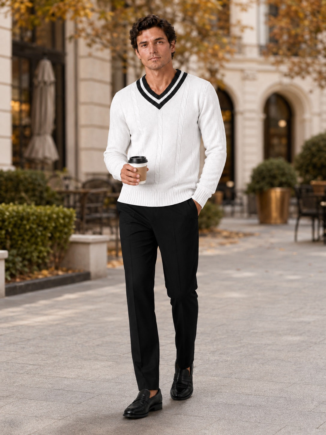 Men’s V-Neck Knit Jumper Breathable Warm Long Sleeve Autumn Winter Pullover for Outdoor Casual and Everyday Wear