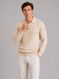 Men’s Cable Knit Long Sleeve Polo Winter Layer for Business Casual and Everyday Wear