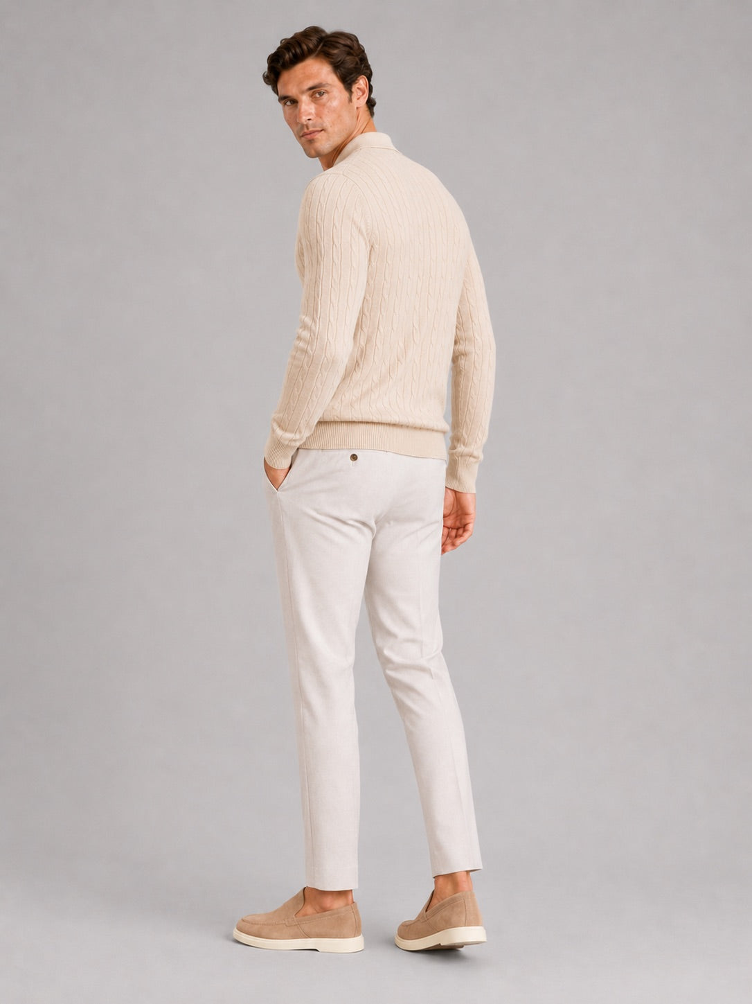 Men’s Cable Knit Long Sleeve Polo Winter Layer for Business Casual and Everyday Wear