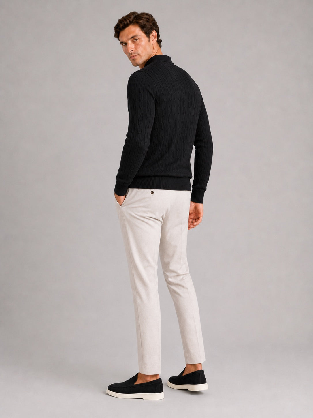 Men’s Cable Knit Long Sleeve Polo Winter Layer for Business Casual and Everyday Wear
