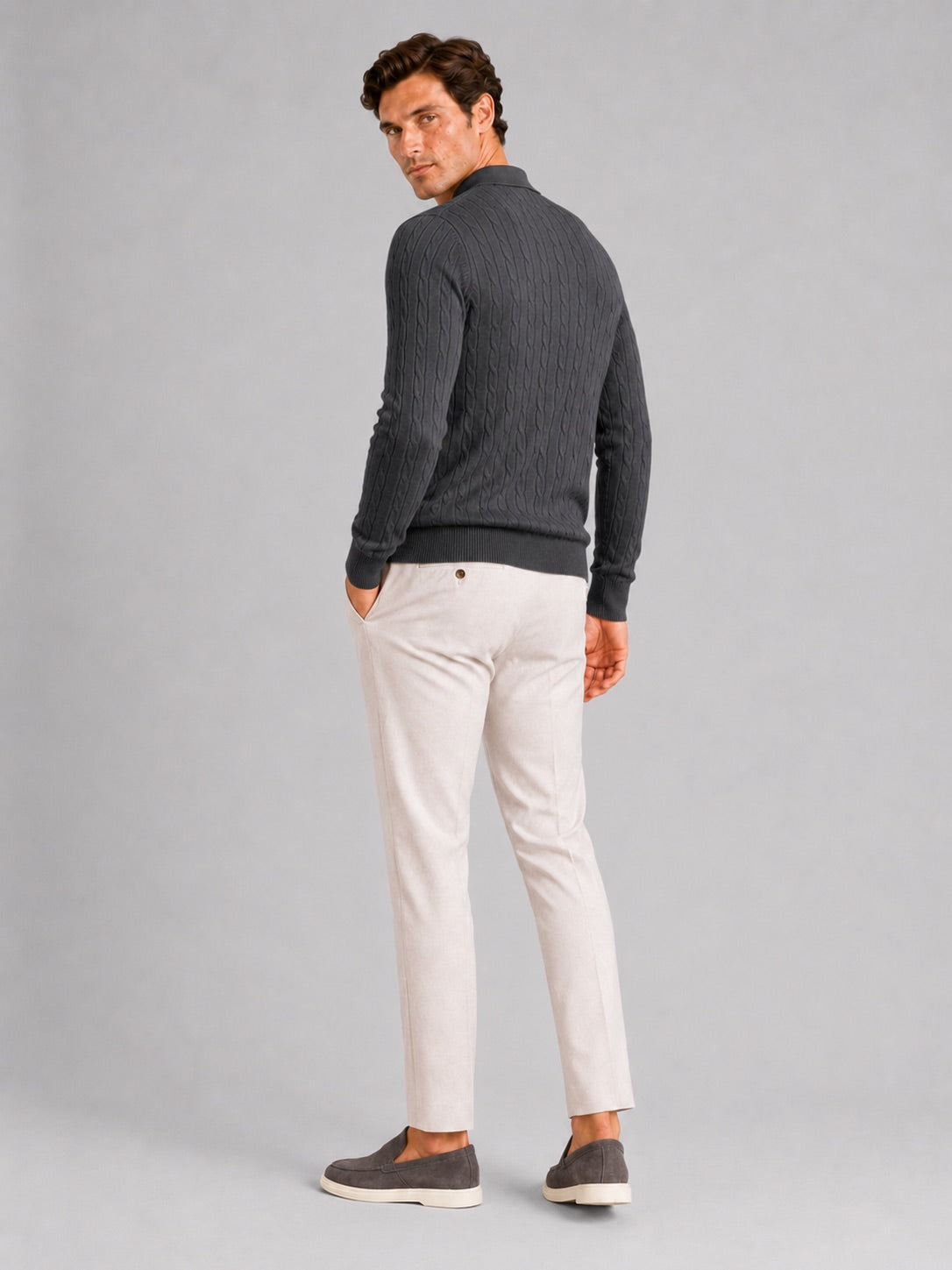 Men’s Cable Knit Long Sleeve Polo Winter Layer for Business Casual and Everyday Wear