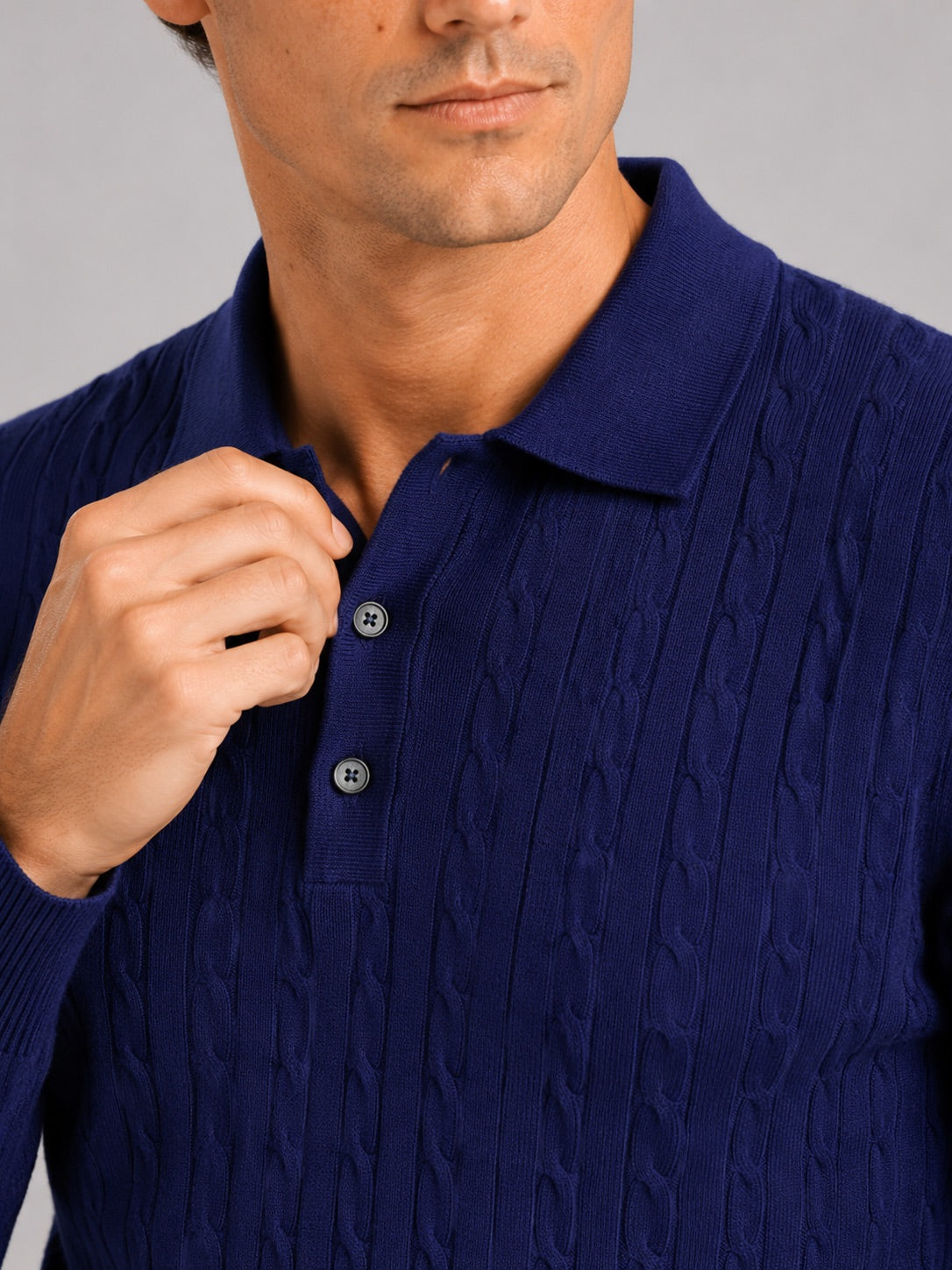 Men’s Cable Knit Long Sleeve Polo Winter Layer for Business Casual and Everyday Wear