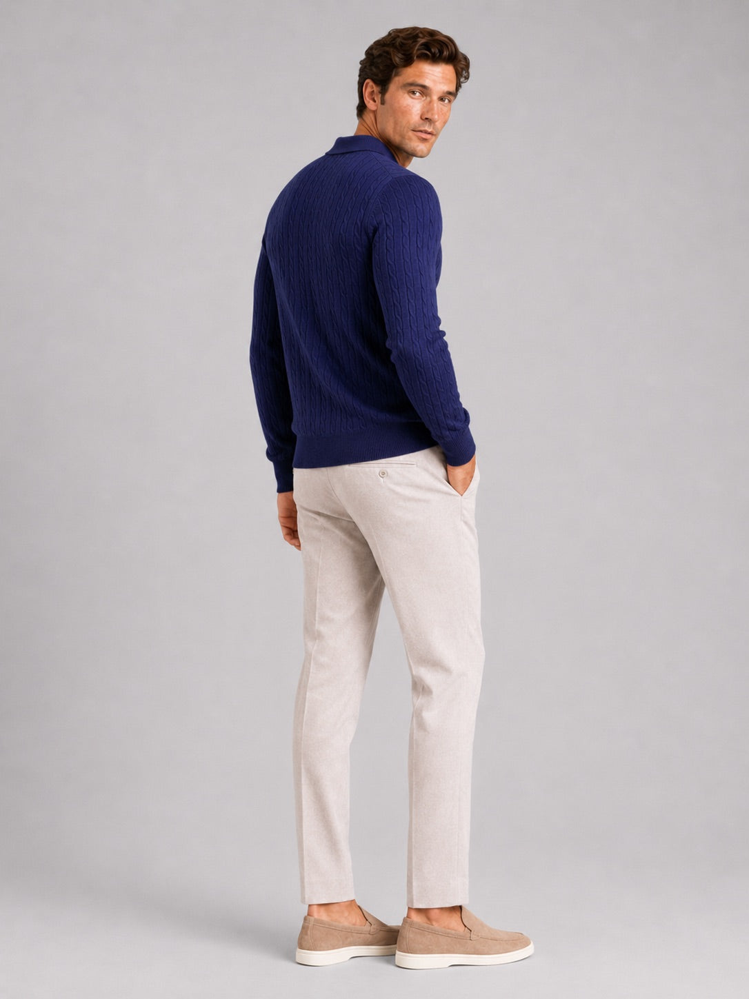 Men’s Cable Knit Long Sleeve Polo Winter Layer for Business Casual and Everyday Wear