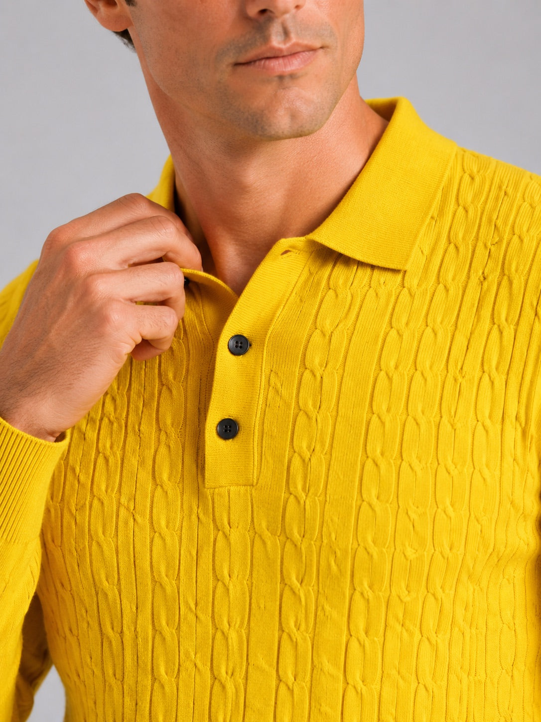 Men’s Cable Knit Long Sleeve Polo Winter Layer for Business Casual and Everyday Wear