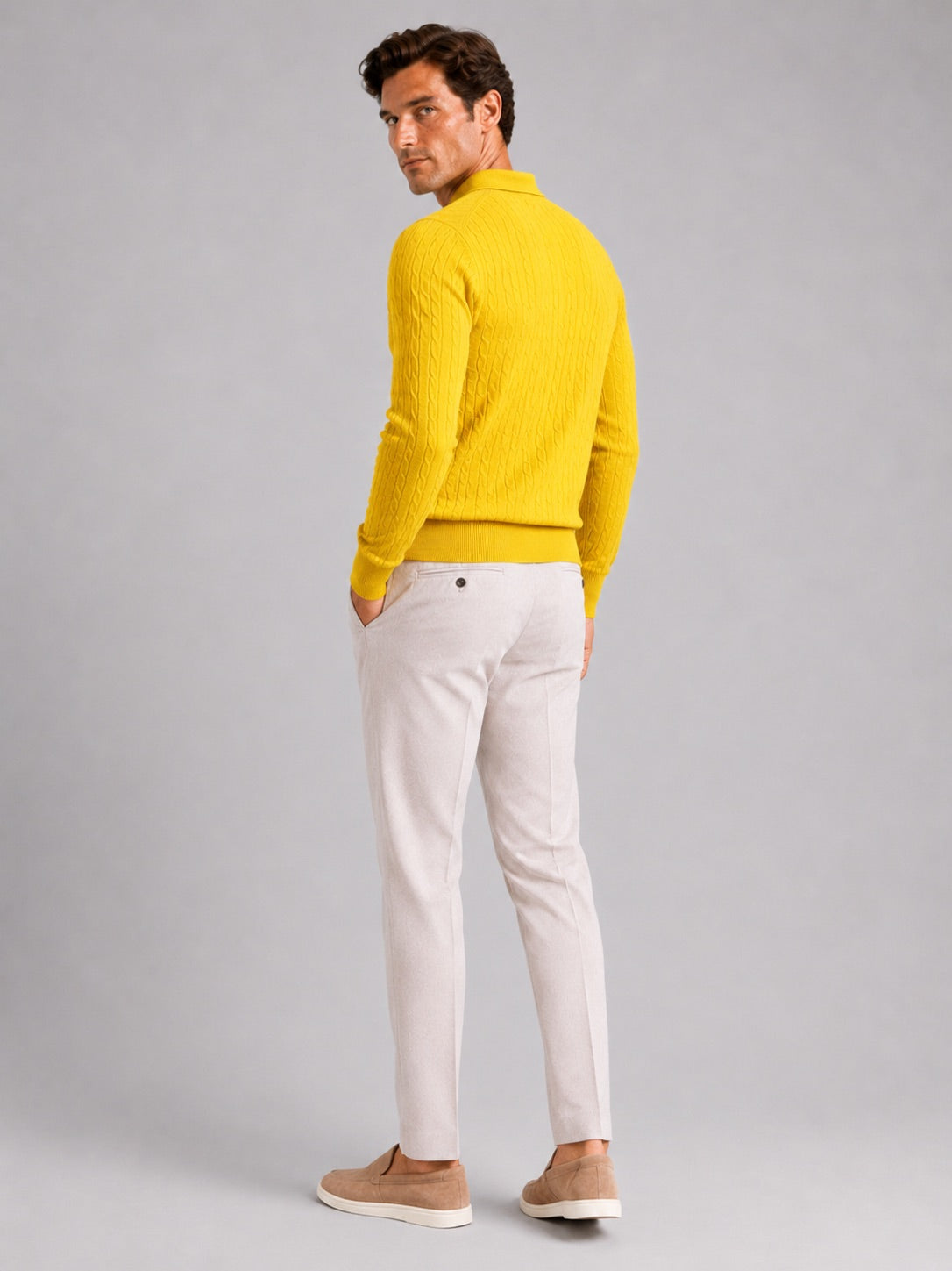 Men’s Cable Knit Long Sleeve Polo Winter Layer for Business Casual and Everyday Wear