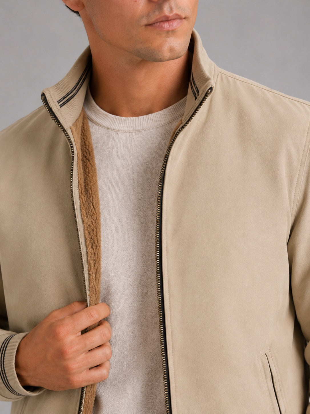 Men’s Aviator Autumn Jacket Fleece Lined Thick Warm Zip-Up Casual Jacket for Everyday Wear