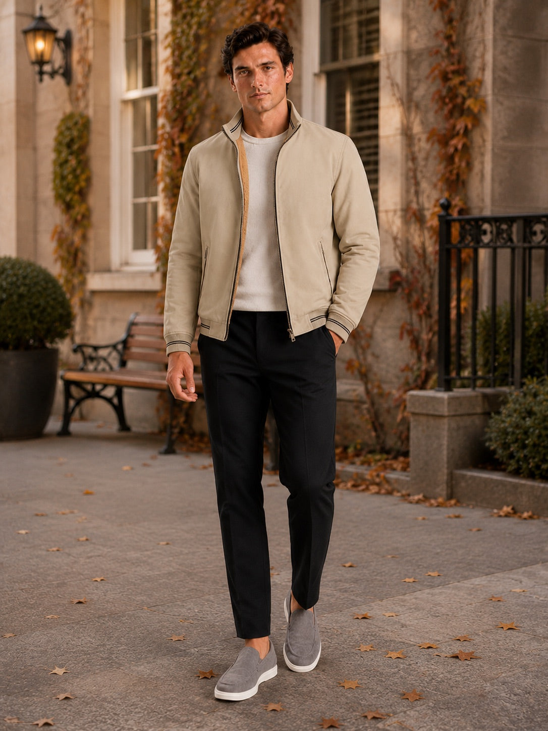 Men’s Aviator Autumn Jacket Fleece Lined Thick Warm Zip-Up Casual Jacket for Everyday Wear