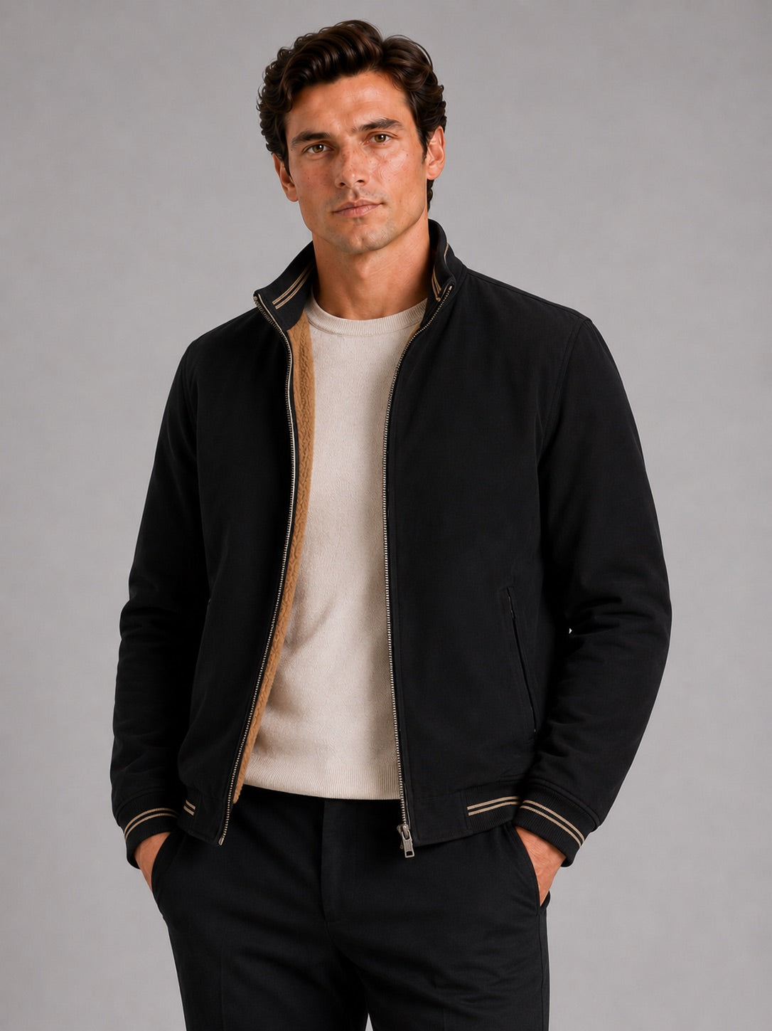 Men’s Aviator Autumn Jacket Fleece Lined Thick Warm Zip-Up Casual Jacket for Everyday Wear