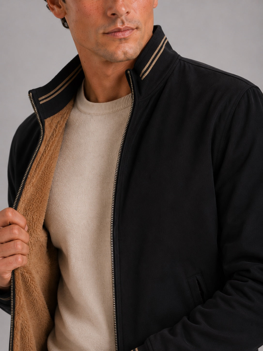 Men’s Aviator Autumn Jacket Fleece Lined Thick Warm Zip-Up Casual Jacket for Everyday Wear