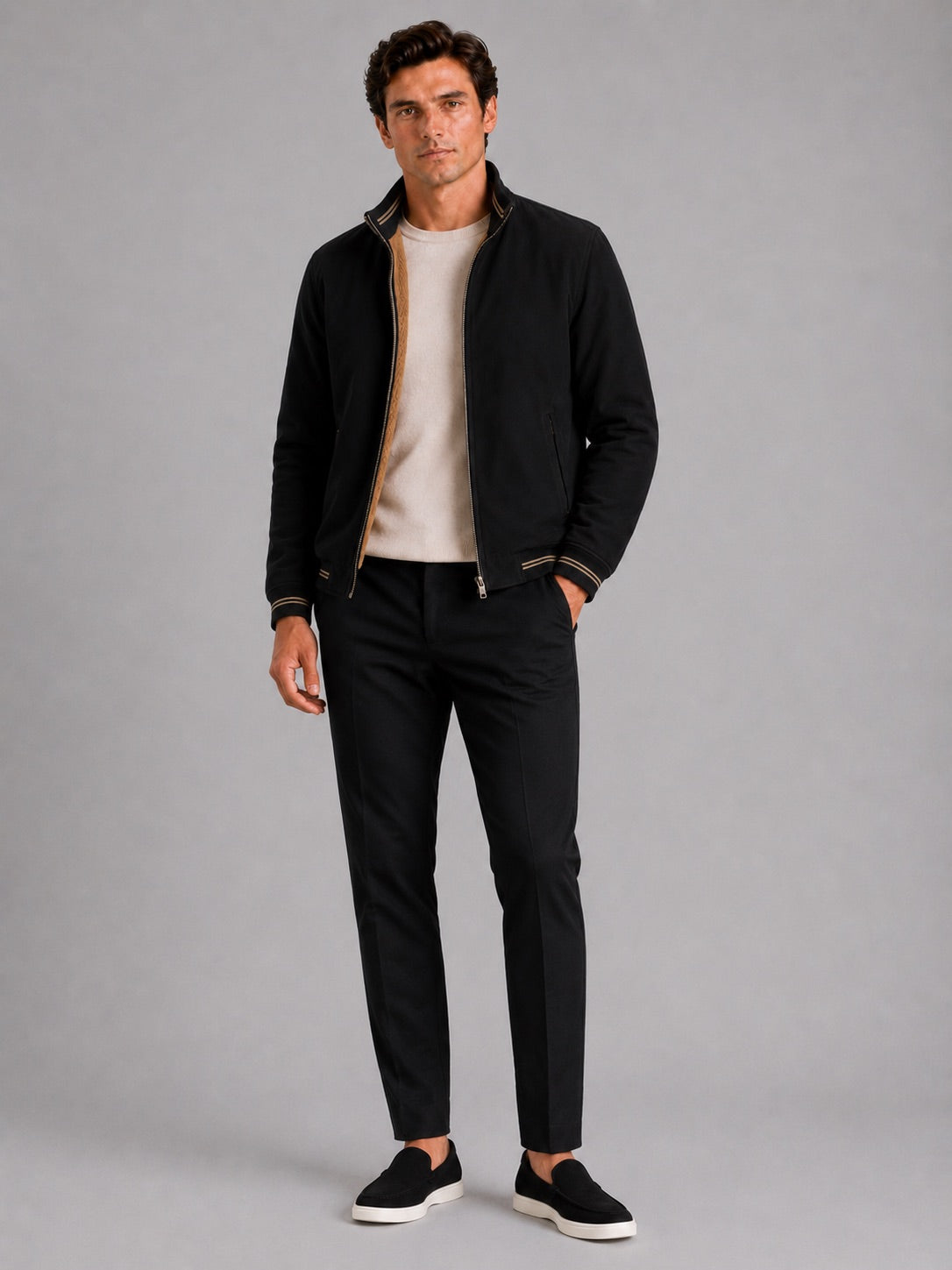 Men’s Aviator Autumn Jacket Fleece Lined Thick Warm Zip-Up Casual Jacket for Everyday Wear