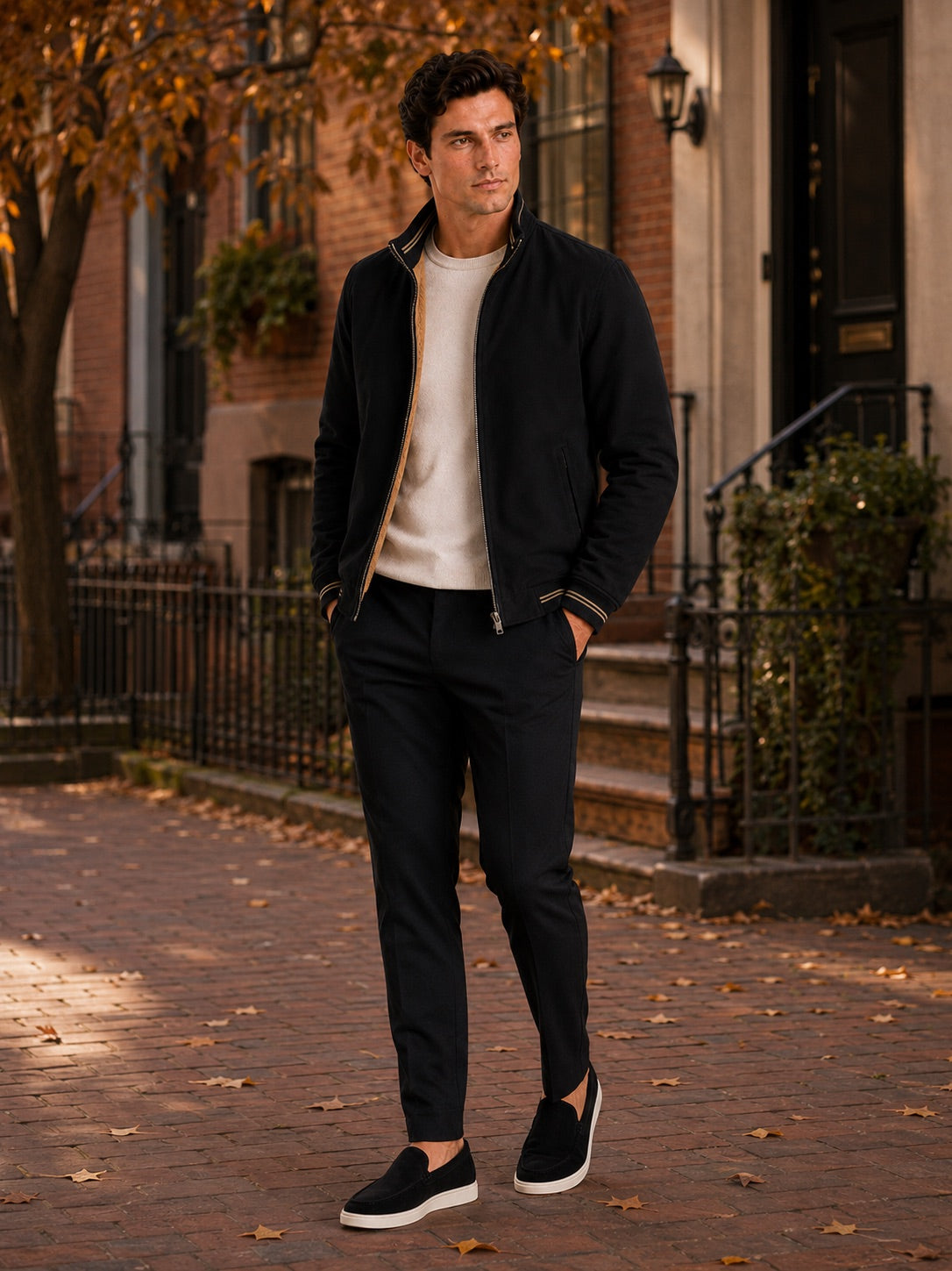 Men’s Aviator Autumn Jacket Fleece Lined Thick Warm Zip-Up Casual Jacket for Everyday Wear