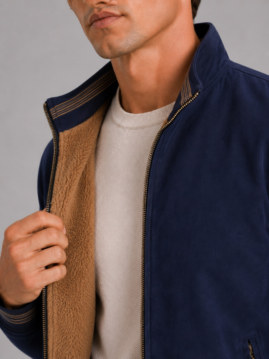 Men’s Aviator Autumn Jacket Fleece Lined Thick Warm Zip-Up Casual Jacket for Everyday Wear