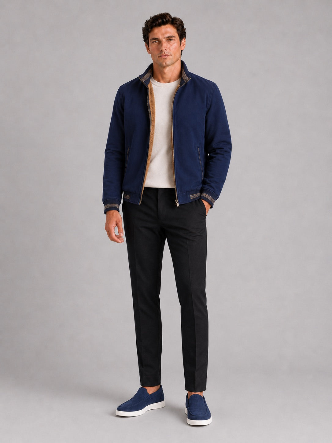 Men’s Aviator Autumn Jacket Fleece Lined Thick Warm Zip-Up Casual Jacket for Everyday Wear