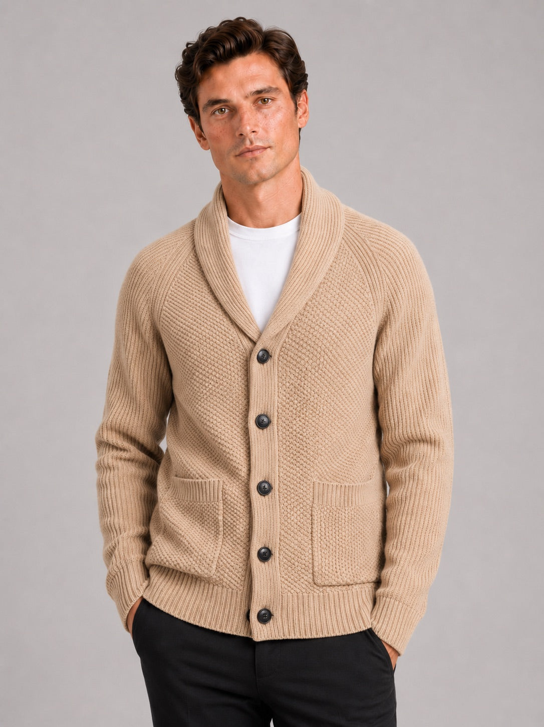 Men’s Knit Cardigan Jumper Long Sleeve Front Pocket Autumn Winter Layer for Casual and Everyday Wear